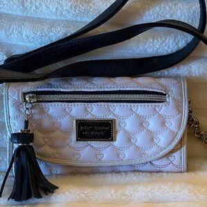 Betsey Johnson Light Pink Quilted Crossbody with Black Tassel